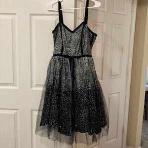 Black and silver party dress with velvet trim. Size L